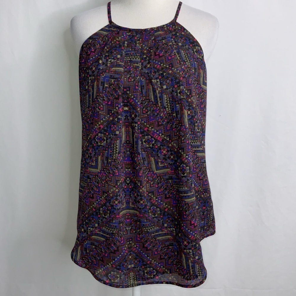 Sanctuary Plum Multicolor Geo Print Spaghetti Strap Lined Tunic Sleeveless Top S
